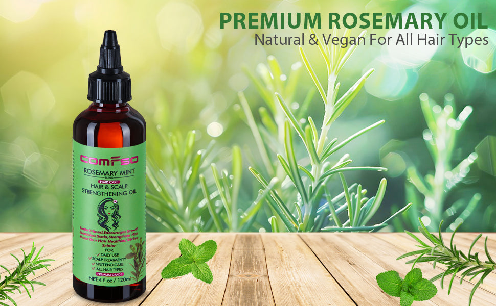 comfso Rosemary Oil for Hair Growth, Rosemary Mint Hair Oil Treatment For Dry Damaged,Split End, Scalp Hair Strenghtening Oil With Biotin, Castor Oil, 4 Fl Oz