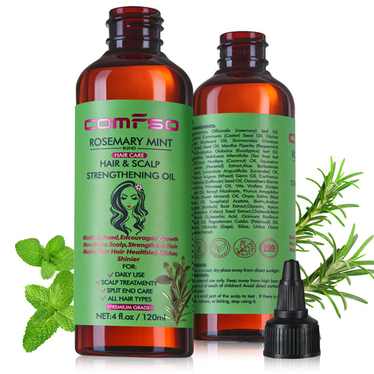 comfso Rosemary Oil for Hair Growth, Rosemary Mint Hair Oil Treatment For Dry Damaged,Split End, Scalp Hair Strenghtening Oil With Biotin, Castor Oil, 4 Fl Oz
