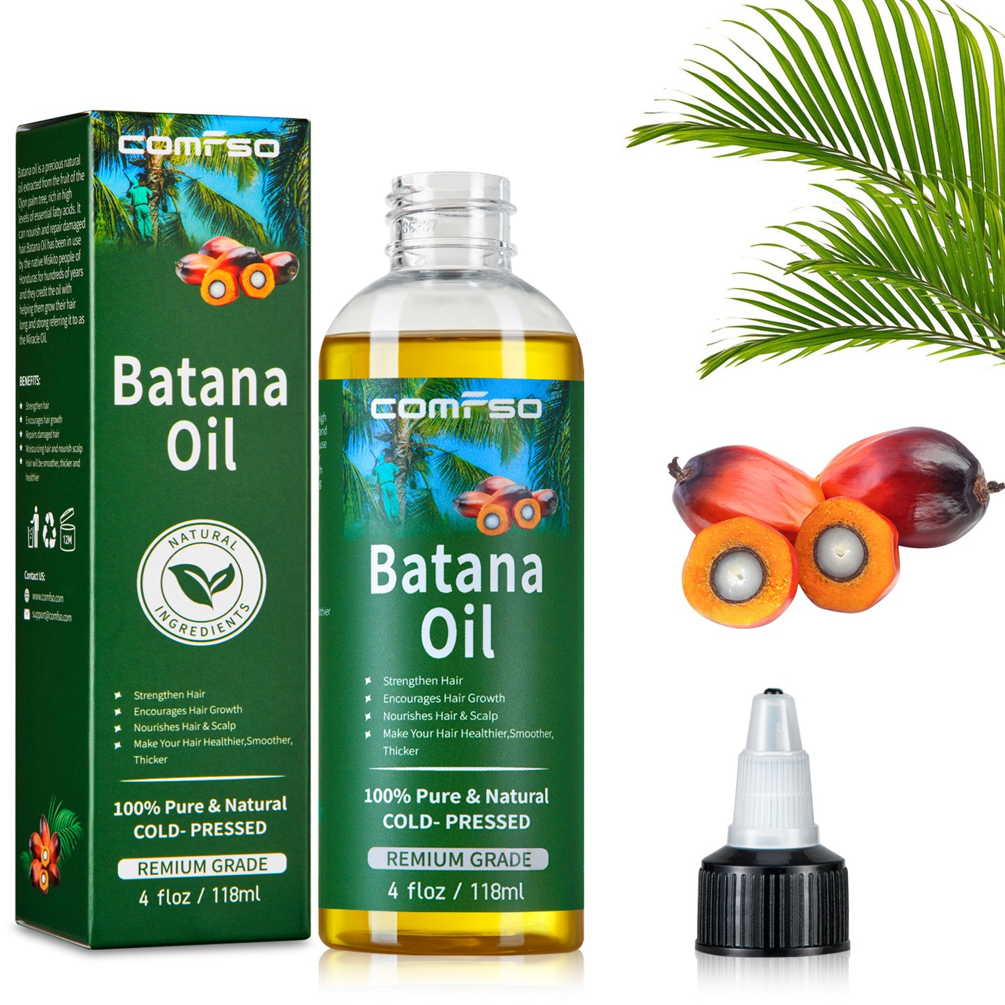 Dr Sebi Organic Batana Oil for Hair Growth , 100% Pure & Natural Raw Batana Oil, Hair Oil Treatment For Thicker Stronger Hair - 4 FL OZ