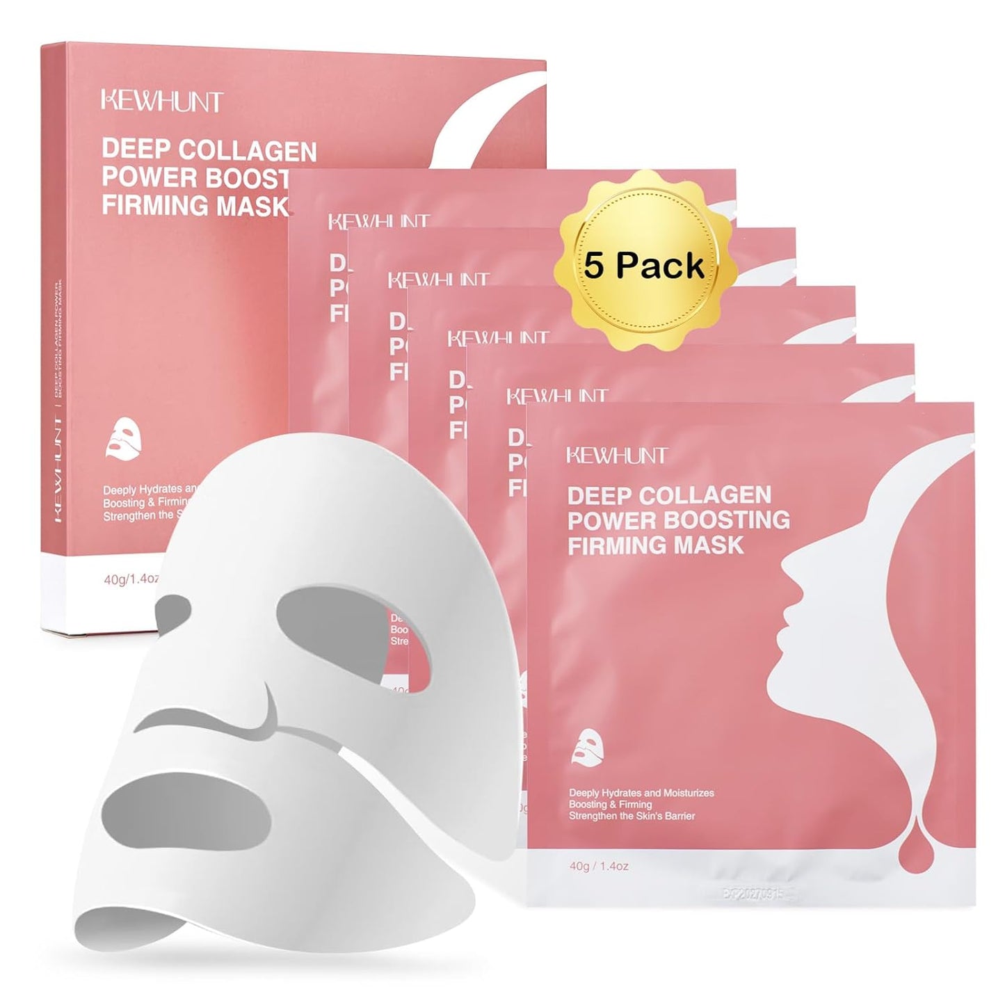 Deep Collagen Face Mask Overnight, Bio- Collagen Mask Real Deep Mask, Hydrating Hydrogel Masks with Low Molecular Collagen for Firming, Elasticity, Pore Minimizing 40g x 5ea